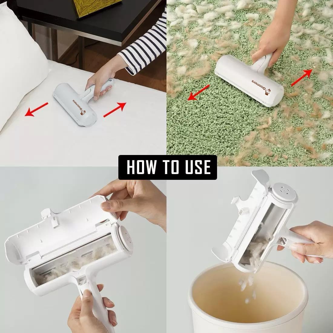 Pet Hair Remover Roller - Reusable Lint Roller for Dog & Cat Hair on Furniture, Couch, Carpet, Clothing - Eco-Friendly Portable Fur Remover Tool - Manual Operation - Plastic - White