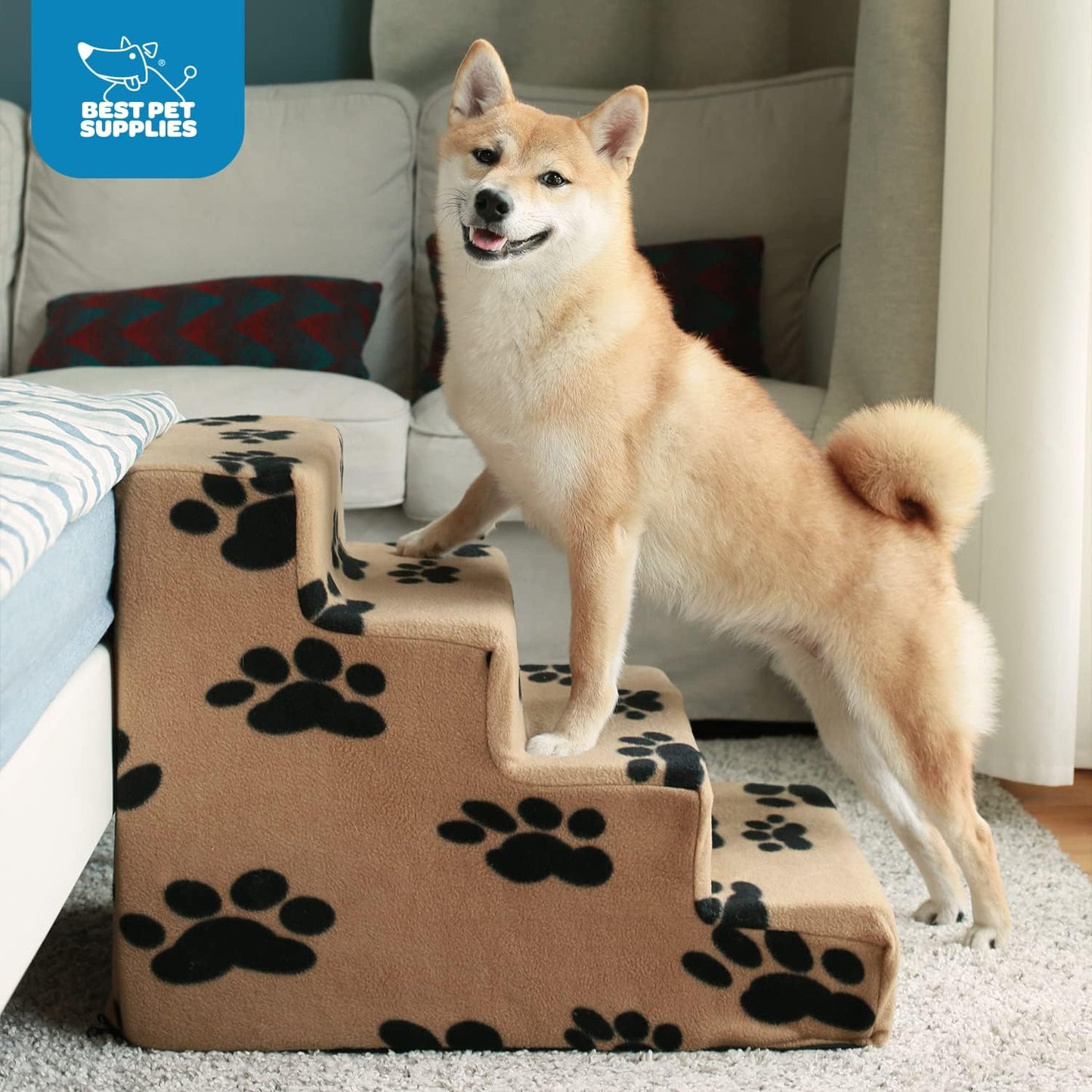 Best Pet Supplies Dog Stairs & Steps - Foam Steps for Small Dogs & Cats, Non-Slip Indoor Balanced Pet Step Support, Dog Ramp, No Assembly, Ash Gray Linen, 2-Step (12-inch Height)