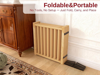 Wooden Dog Gate Indoor, 23" H Freestanding Dog Gates with Door, No-Painted Foldable Puppy Fence, Doggy Barrier for Doorway, Stairs- 4 Panels
