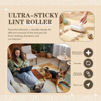 Sliner 2 Pack Reusable Lint Roller for Pet Hair New Silicone Washable Sticky Roller Portable Lint Remover Extra Sticky Cleaner Cat Dog Hair Remover for Pet Clothes Sofa (White)