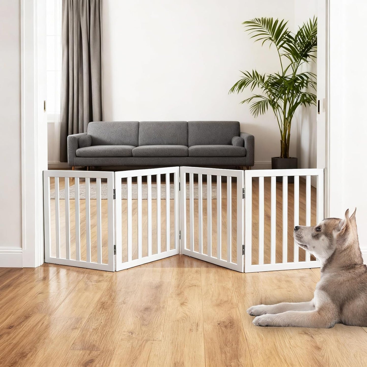 ZJSF Freestanding Indoor Dog Gate for House Foldable Wood Brown Puppy Gate for Doorways Pet Gate for Stairs Extra Wide Pet Fence 24" Height 2 Panels
