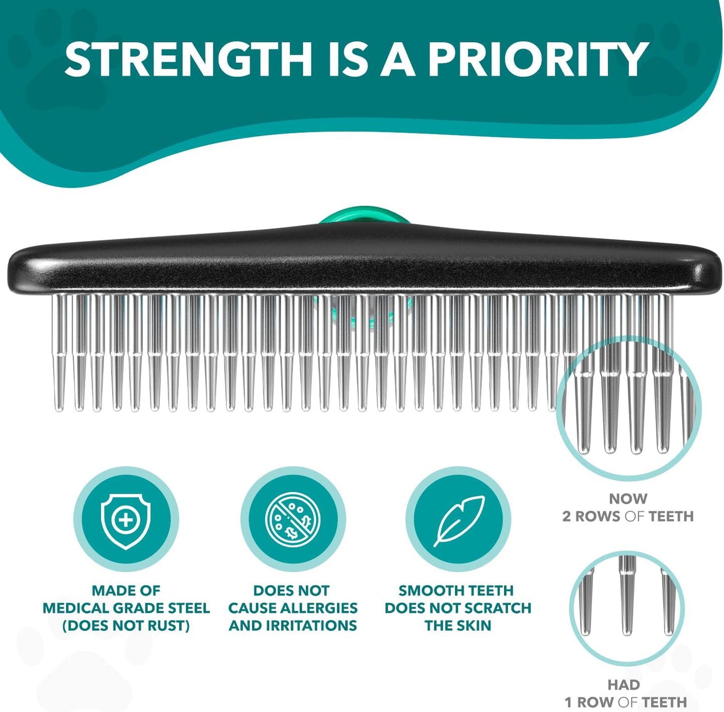 DOGI Deshedding Brush Comb - Undercoat Rake for Dogs, Cats, Short, Long Hair Coats - Double Row Stainless Steel Pins - Reduce Shedding by 90% (Green)