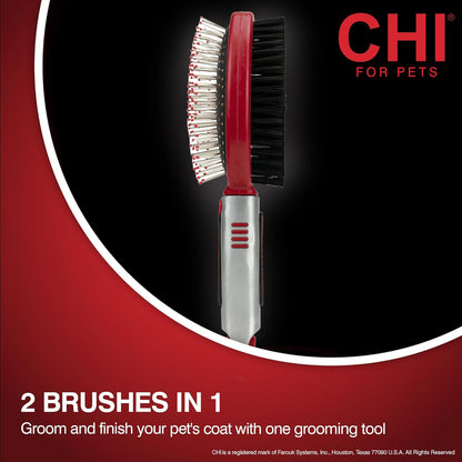 CHI for Dogs 2 in 1 Dematting and Deshedding Rake, Dual Head Dog Grooming Tool with Wide Tooth Dematting Rake and Fine Deshedding Rake, Detangler Comb for Thick Double and Long Dog Coat