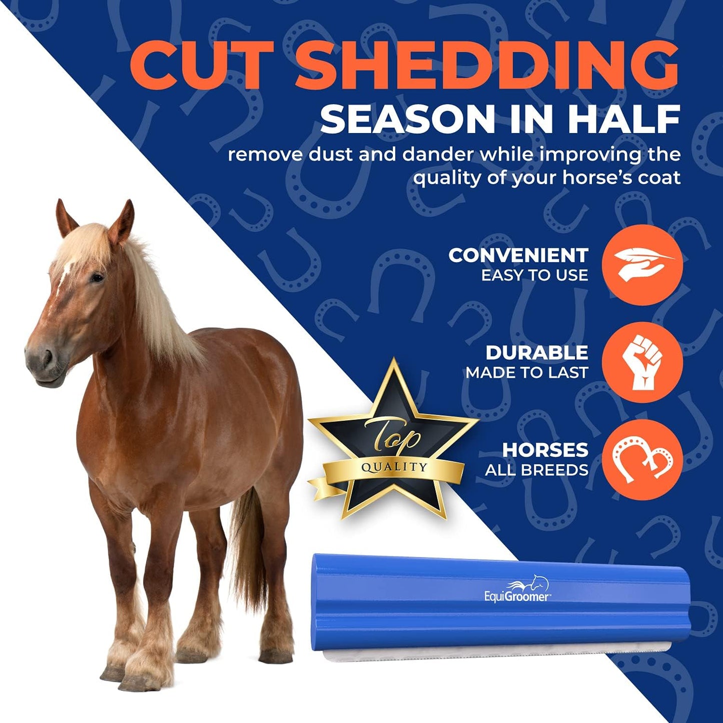 EquiGroomer 8-Inch Deshedding Brush for Horses and Large Shedding Dogs 50 lbs and Up (Golden Retriever, German Shepherd, Husky), Undercoat Grooming Tool, Removes Loose Hair and Fur, Blue