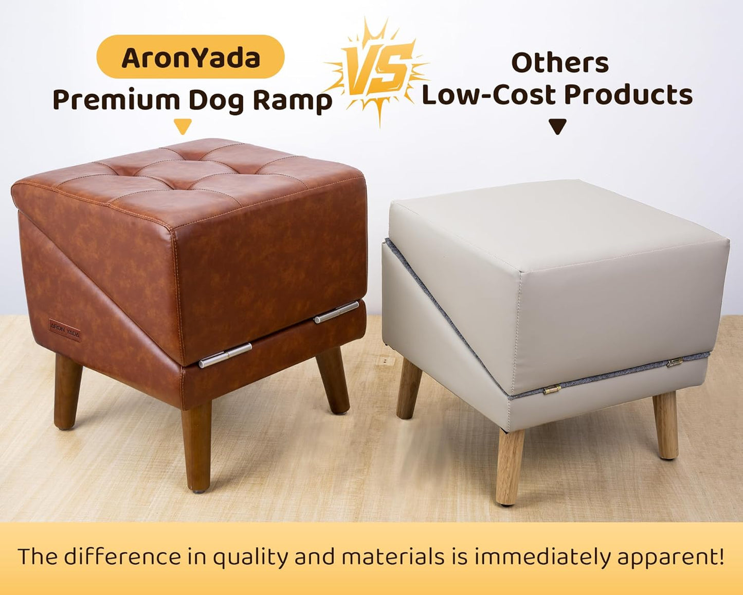 Dog Stairs for Small Dogs and Cats 16" H - with Encrypted Dot-Grip Non-Slip Surface, 2-in-1 Pet Ramp & Steps for Bed/Couch, Foldable Split Ottoman with Solid Wood Frame, Sturdy & Portable for Puppies
