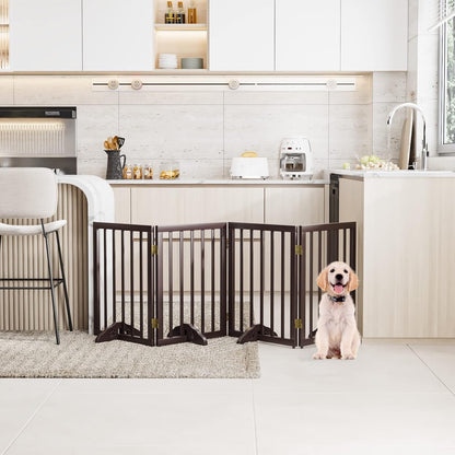 Freestanding Dog Gates Indoor, 3-Panel Pet Gates with 2 Metal Stands and 360° Hinge, 24" H Foldable Dog Gate for Stairs, Doorway, Kitchen, Expands Up to 55" Fully Assembled - Black Walnut