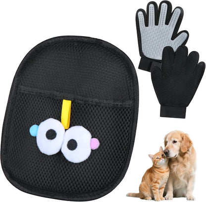 Cat & Dog Grooming Gloves for Shedding Brushes 1 Pair and Pet Grooming Rake 1PC, Double Sided Dematting, Deshedding Brush & Massage, Safe for Dogs & Cats