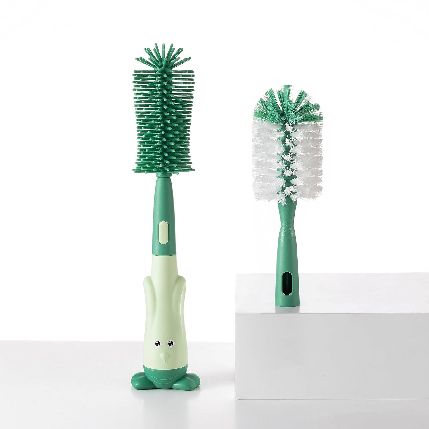 Chemimoso Cup Cleaning Brush, Silicone Baby Bottle Brush with Stand, Large Handle Water Bottle Brush Cleaner Set, with a Tiny Cup Lid Gap Cleaning Brushes Kit, Pawprint, Pink
