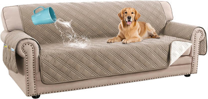 H.VERSAILTEX 100% Waterproof Slipcovers for Couches and Sofas Modern Pet Couch Cover Thick Soft Furniture Protector with Elastic Straps(Sofa, Lily Pad/Beige)