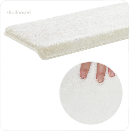 PURE ERA Carpet Stair Treads Ultra Plush 9.5" X 30"Soft Bullnose Indoor Stair Protectors Pet-Friendly Non-Slip Skid Resistant Tape Free Washable Reusable(14 Pieces, Cream Gray)