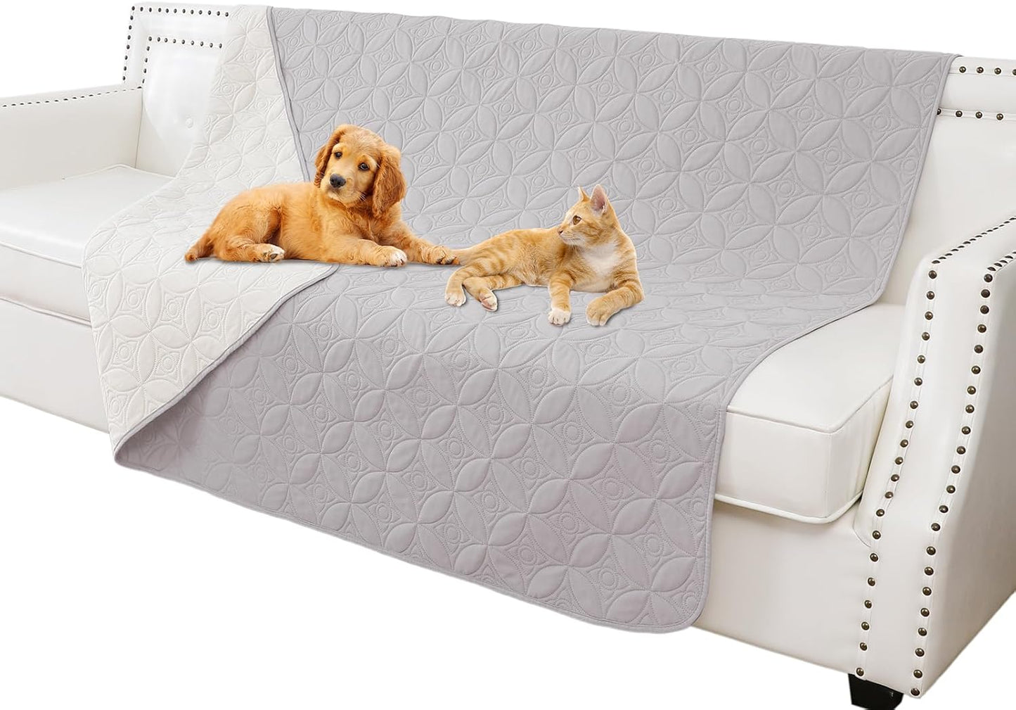 Waterproof Dog Blanket, 30x30 inches Small Pet Couch Covers for Sofa, Chair Bed Furniture Protector from Dogs Washable and Reversible-Lightgrey+Darkgrey
