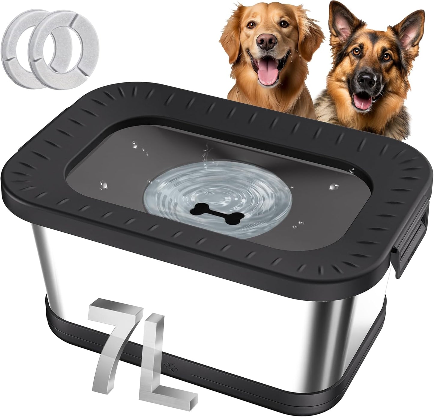 Decflow 10L Stainless Steel Dog Water Bowl, No Spill Anti-Splash Dog Bowls with XXL Silicone Mat, Spill-Proof Slow Feeder for Messy Drinkers, Heavy Duty Pet Bowls for Indoor/Outdoor Use Grey