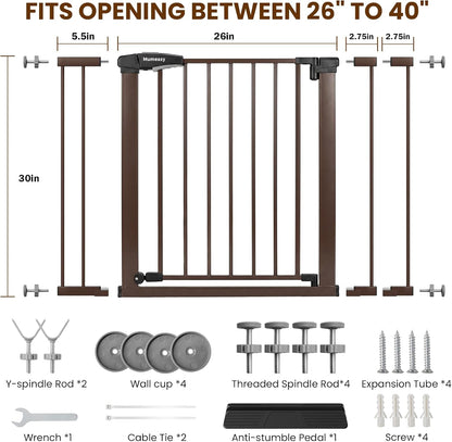 Baby Gate for Stairs, 29.7-40.6" Auto Close Dog Gate Indoor for Doorways, Dual-Lock Design, Adjustable Pet Gate No Drilling with Walk Thru Door for Hallways, Stroller Friendly, Black