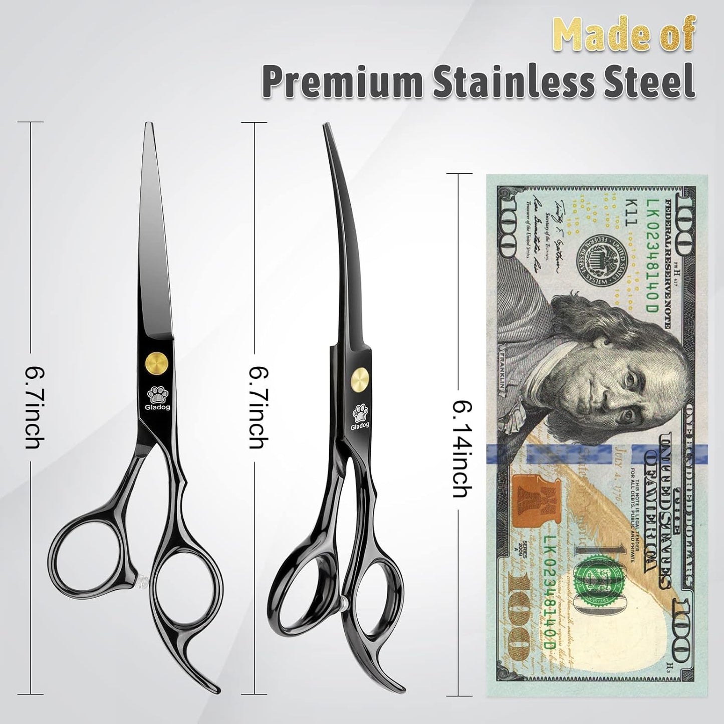 GLADOG Professional 5 in 1 Dog Grooming Scissors Set with Safety Round Tips, Sharp and Heavy-duty Pet Grooming Shears for Cats