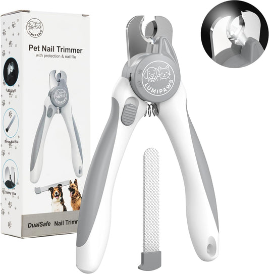 Dog Nail Clippers with LED Light | Illuminates Bloodline for Safe Trimming | 2 in 1 Professional Dog Nail Clipper with Safety Guard & Nail File for Medium to Large Dogs & Cats - Easy Grooming