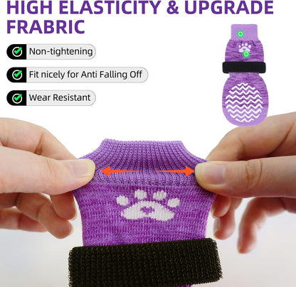 PUPTECK Anti Slip Dog Socks with Double Grippers for Hardwood Floors, Shoes for Hot/Cold Pavement, Boots & Paws Protectors to Prevent Licking, Traction Booties for Senior Small Large Dogs