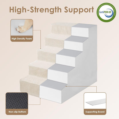 EHEYCIGA Dog Stairs for High Bed 22.5" H, 5-Step Dog Steps for Bed, Pet Steps for Small Dogs and Cats, Non-Slip Balanced Pet Ramp Indoor, Grey
