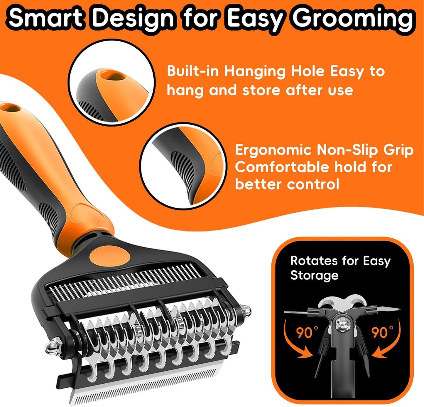 3-in-1 Professional Pet Grooming Brush for Dogs & Cats – Dematting Comb, Undercoat Rake & Deshedding Tool for Long & Short Hair, Heavy Shedding & Matted Fur (Blue)