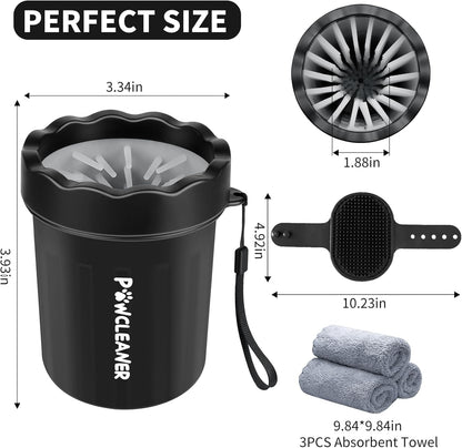 Professional 7 in 1 Dog Paw Cleaner for Dogs & Cats - Includes 1 Portable Paw Washer, 1 Bath Brush, 2 Dog Toothbrushes and 3 Absorbent Towels Note: Fits Paws up to 2 Inches Wide (Small, Blue)