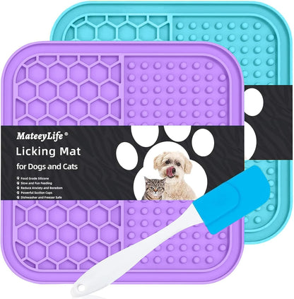 MateeyLife 2PCS Small Lick Mat for Dogs and Cats, Licking Mats for Dog Anxiety Relief, Cat Peanut Butter Lick Pad for Boredom Reducer, Dog Treat Mat Perfect for Bathing Grooming Blue&Green