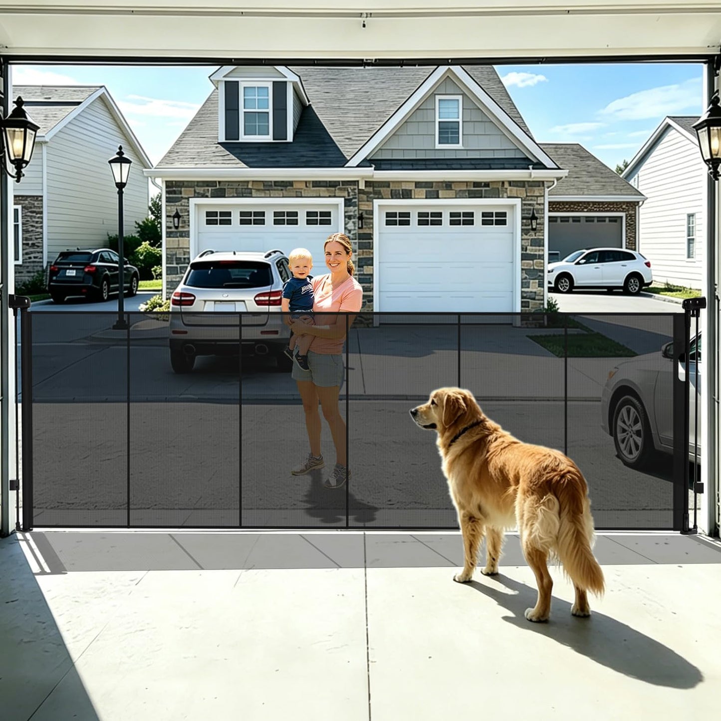 240" Retractable Baby Gates Extra Wide for Large Opening, 41" Extra Tall Retractable Dog Gate Pet Gates, Long Child Safety Mesh Gate with Fiberglass Rods for Stairs, Doorways, Hallways, Indoor/Outdoor