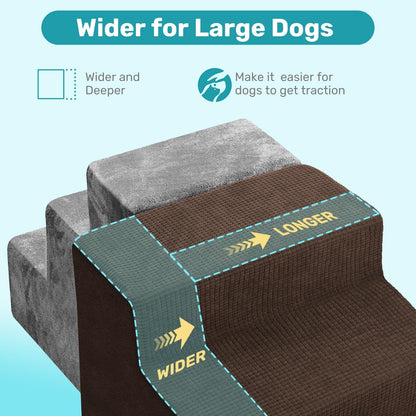 Dog Stairs for Bed, Extra Wide 5-Step Dog Steps for High Bed, High-Density Foam Pet Stairs with Non-Slip Removable Washable Cover for Small Pets, 23" H, Navy