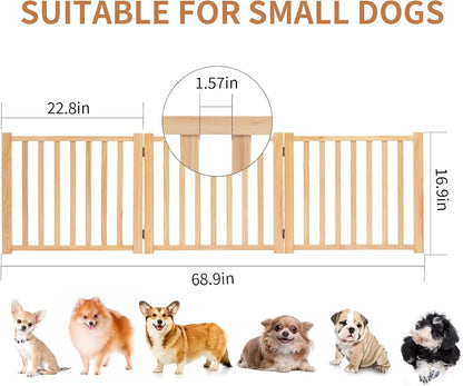 YOCAN Non-Painted Wood FreeStanding Pet Gate for Dogs,Wooden Dog Gates for Doorways, Stairs,The House, Dog Fences Indoor Puppy Gate-2 Panel H:23”