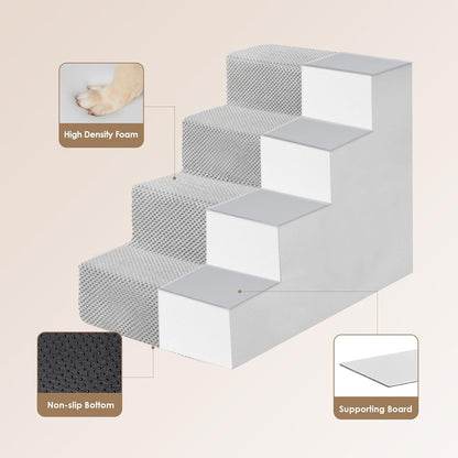 EHEYCIGA Dog Stairs for High Bed 22.5" H, 5-Step Dog Steps for Bed, Pet Steps for Small Dogs and Cats, Non-Slip Balanced Pet Ramp Indoor, Grey