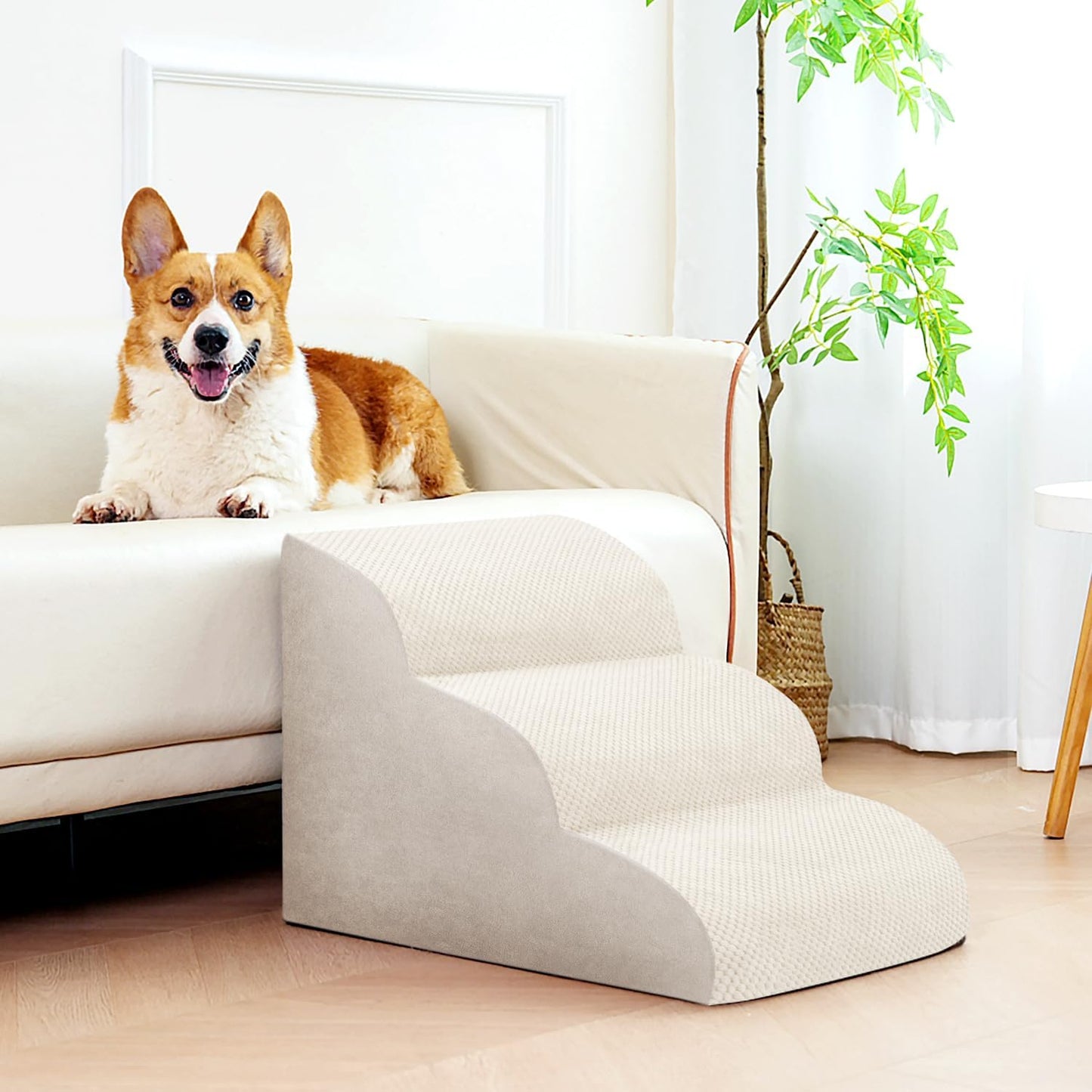 Dog Stairs for Small Dogs, 3 Tiers High Density Foam Dog Ramp, Extra Wide Non-Slip Pet Steps for High Beds Or Couch, Soft Foam Doggie Ladder for Dogs Injured, Older Pets, Small Cats