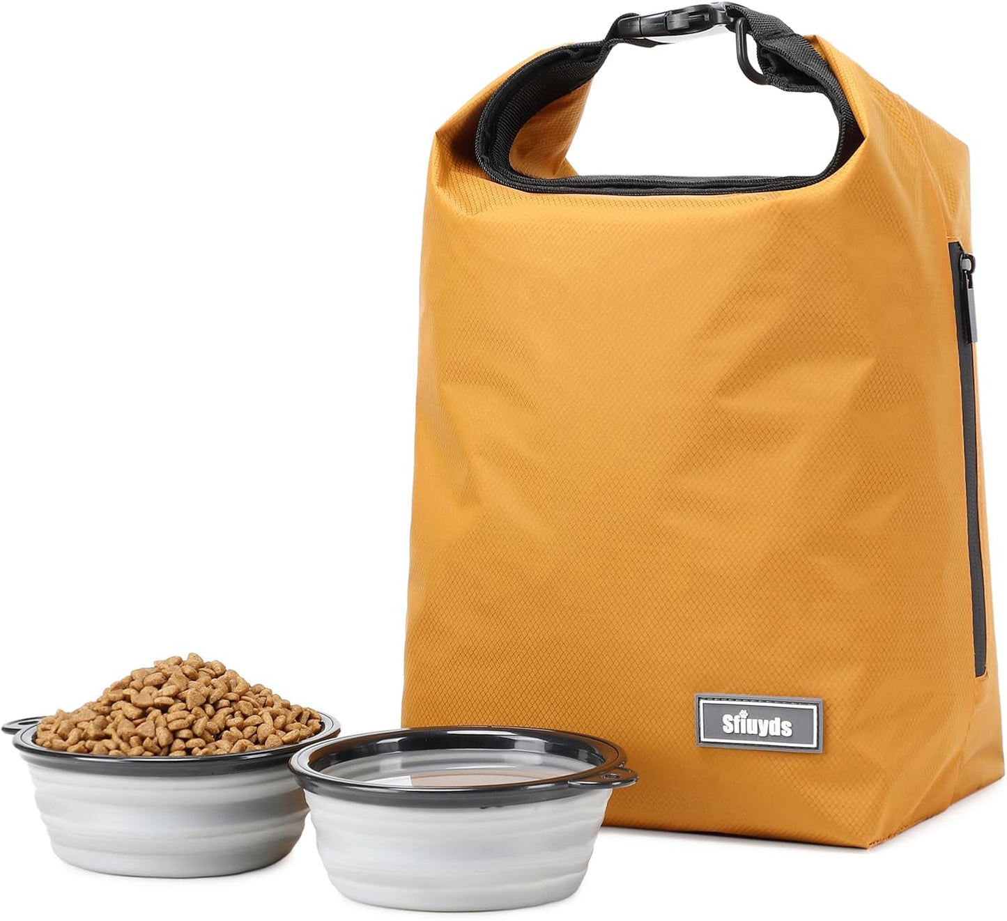 Travel Dog Food Container Pet Food Storage Bag Containers 2PCS Collapsible Travel Dog Bowls Waterproof Camping Storage Essentials Kibble Carrier 20L Easy to Clean (Black, Large)
