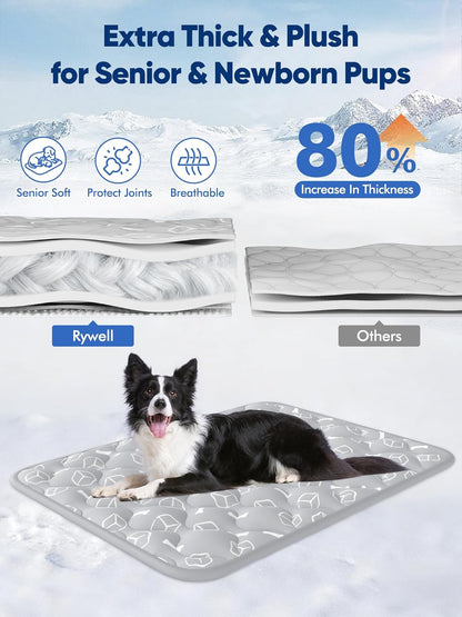 Rywell Dog Cooling Mat 2.0, Ocean Blue,44" x 32" Thick & Durable Cooling Mat for Extra Large Dogs, Long-Lasting Cool with Waterproof & Color-Changing Arc-Chill Tech (Q-Max>0.5) Washable& Non-Toxic