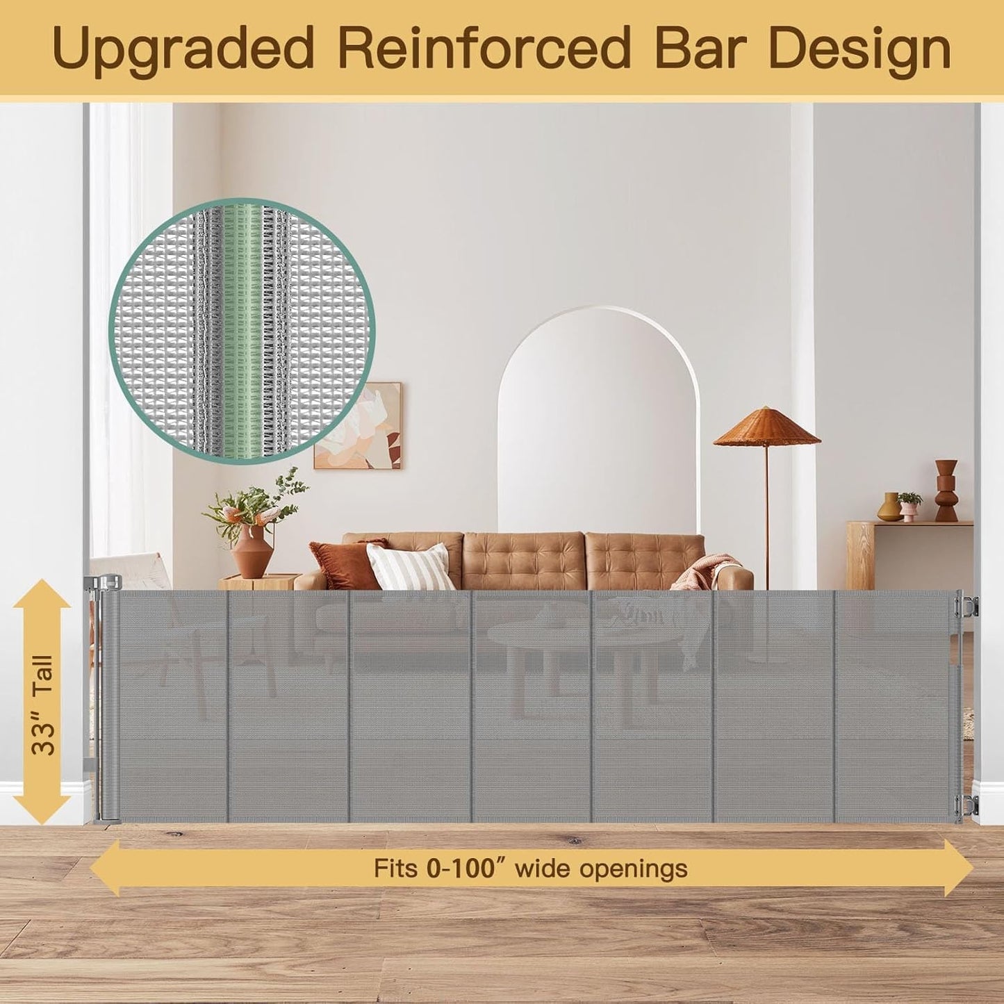 Reinforced 80 Inch Retractable Baby Gate Extra Wide Baby Gate for Wide Openings, Indoor/Outdoor Retractable Dog Gate for Doorway, Mesh Dog Gate Indoor Prevent Babies/Pets from Crawling Under, Black