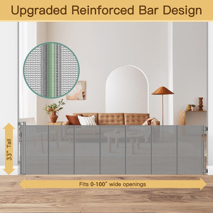 Reinforced 80 Inch Retractable Baby Gate Extra Wide Baby Gate for Wide Openings, Indoor/Outdoor Retractable Dog Gate for Doorway, Mesh Dog Gate Indoor Prevent Babies/Pets from Crawling Under, Black