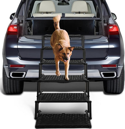 Dog Stairs for Car - Foldable Dog Ramps for Large Dogs with Non Slip Surface, Portable Dog Steps for Cars and SUV, Truck, Support Up to 200 Lbs