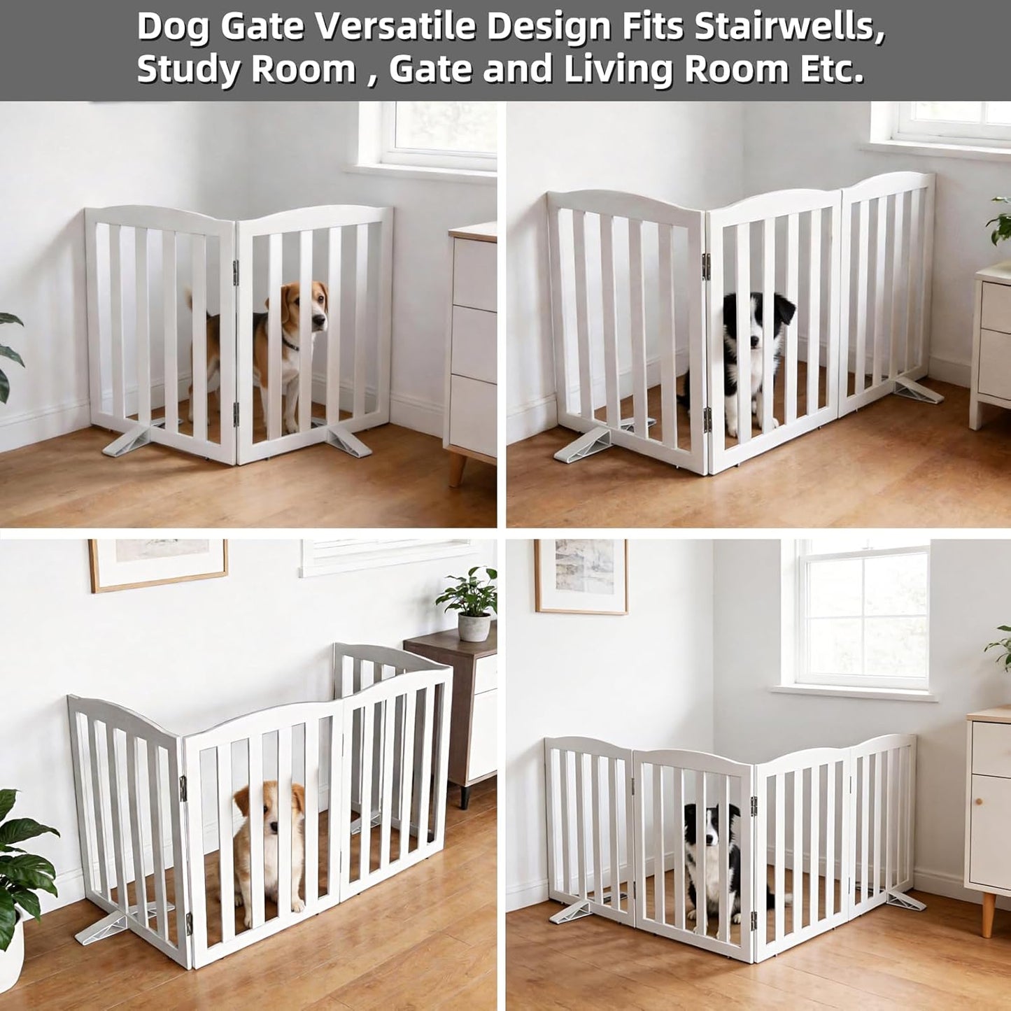 Freestanding Dog Gate Indoor,Doggie Gate Foldable Pet Gates for Doorways,Stairs or Hallways, Wooden Brown Pet Gate for the House, Pet Fence with Support Feet Included,24 "Height-3 Panels
