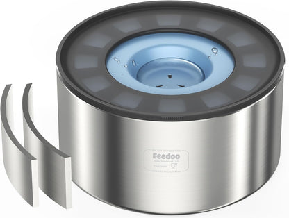 2L No Spill Water Bowl for Dogs, Double-Wall Stainless Steel with Splash-Proof Paws Lid and Floating Disk, Non-Slip Base, Easy to Clean Slow Water Feeder for Small Medium Dogs