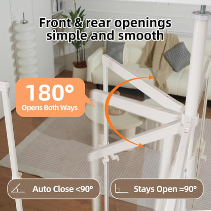 NiceTCU 74.80-98.43'' Extra Tall Cat Gate, Adjustable 33.86-41.34" Wide, Transparent Full Door Pet Gate, Auto Close No Drilling Cat Proof Safety Gate for Doorway Stairs- White