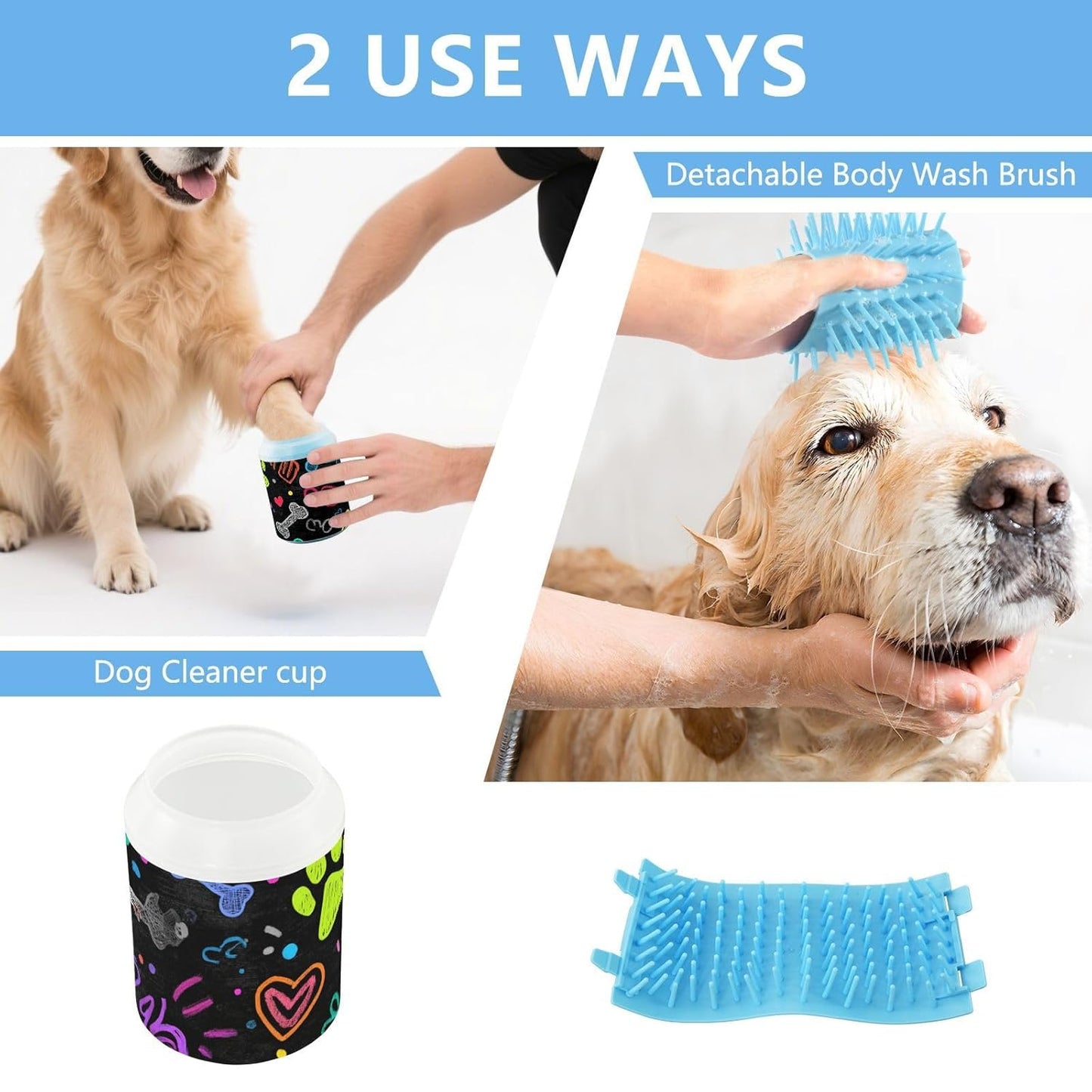 Dog Paw Cleaner Cups for Dogs Pet Foot Washer Paw Scrubber for Medium Small Dogs Cats Cleaning Cup Cute Yellow Fiesta Guitars Cacti and Ethnic Birds