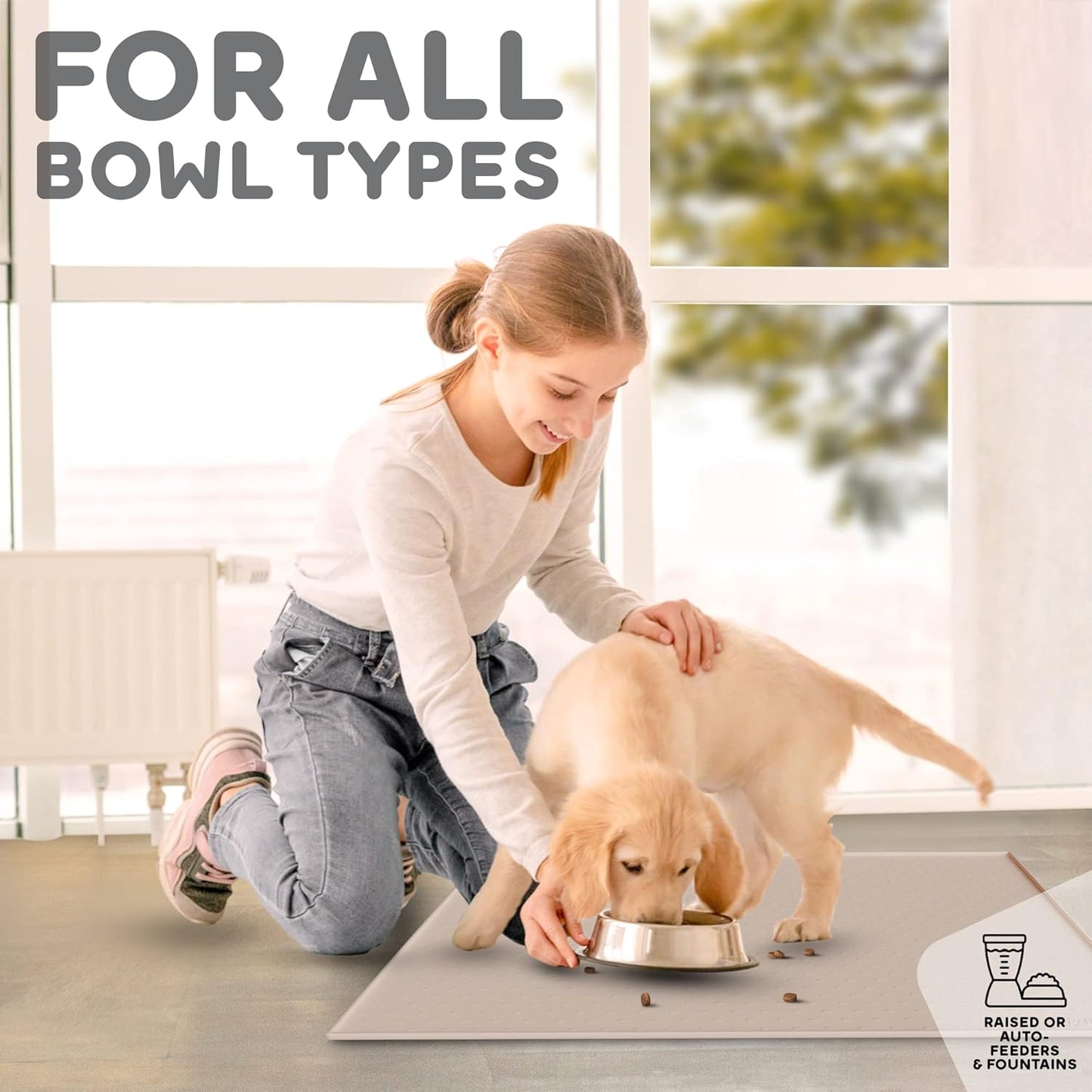 Dog Food Mat - Raised Edges Dogs Mat for Food and Water Prevent Spill, Waterproof Cat Food Mats Protect Floors, Easy Clean Dog Bowl Mats for Food and Water, Silicone Pet Feeding Placemats