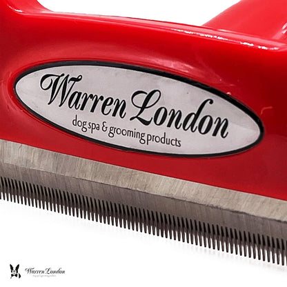 Warren London Deshedding Brush for Dogs – Small Long-Hair | Stainless-Steel Undercoat Rake Reduces Shedding Up to 95% | Gentle Skin-Safe Comb, Quick-Clean Release, Non-Slip Ergonomic Grip