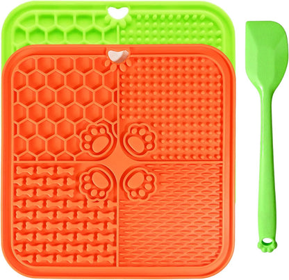 Lick Mat for Dogs, Dog Lick Mat with Suction Cups, Pet Food Mats and Slow Feeder Cat Bowl for Dog Anxiety Relief Pet Enrichment Toys for Bathing Station and Cat Grooming 2 Pack (Blue & Orange)