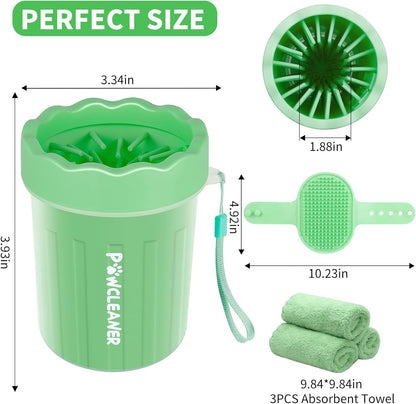 Professional 7 in 1 Dog Paw Cleaner for Dogs & Cats - Includes 1 Portable Paw Washer, 1 Bath Brush, 2 Dog Toothbrushes and 3 Absorbent Towels Note: Fits Paws up to 2 Inches Wide (Small, Blue)