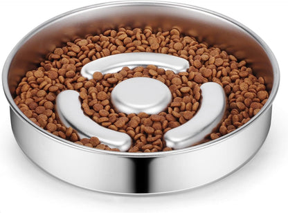 AIPERRO Slow Feeder Dog Bowl Stainless Steel, 2 Cups Metal Non-Slip Dog Food Bowls, Dogs Water Bowl for Small & Medium Sized Dogs, Fun Bloat Stop Pet Bowl for Fast Eaters, Slows Down Pets Eating