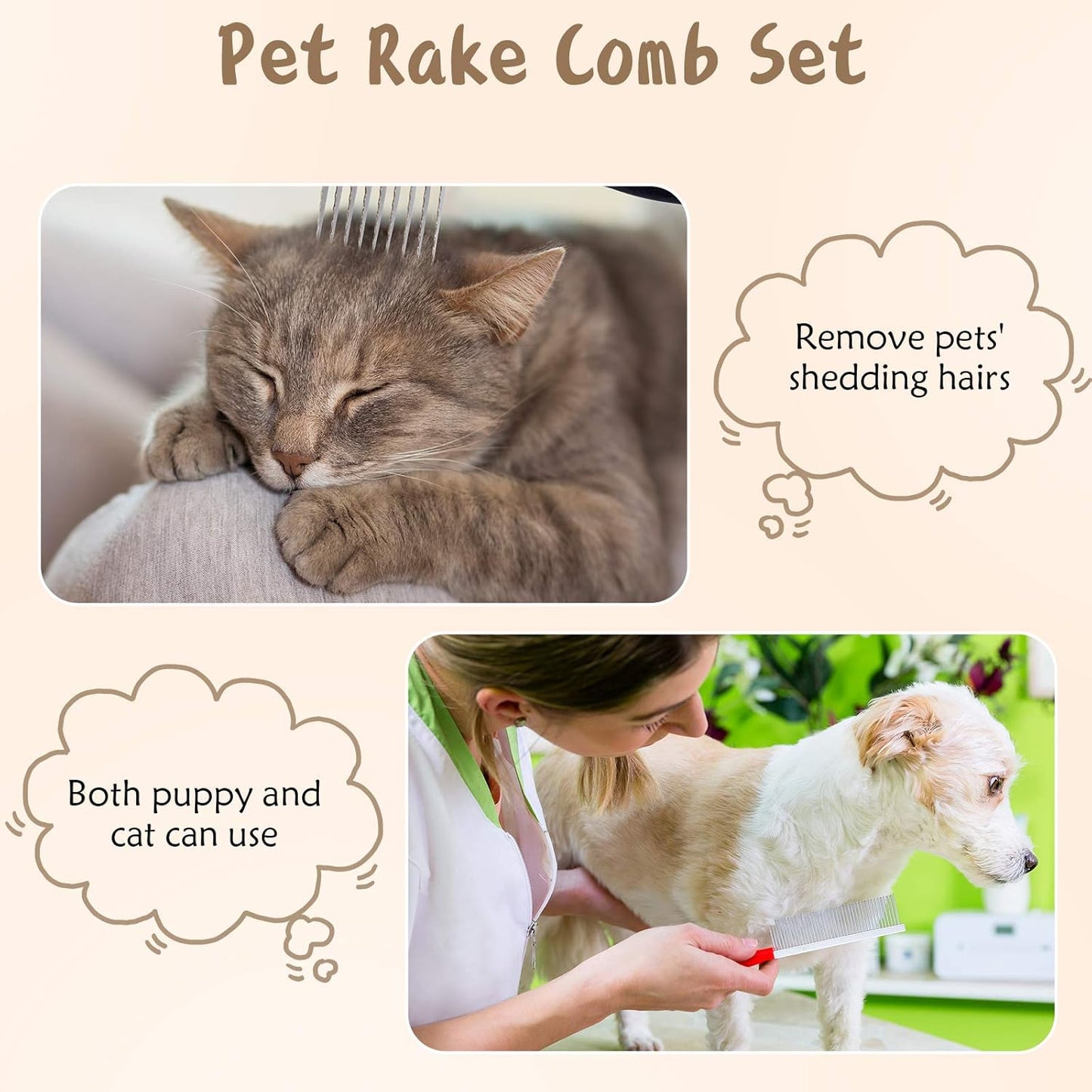 4 Pieces Pet Grooming Kit - Dematting Combs, Slicker Brush, and Steel Comb for Removing Knots and Hair from Dogs, Cats, and Poodles