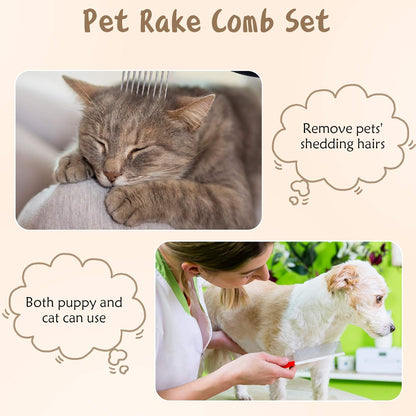4 Pieces Pet Grooming Kit - Dematting Combs, Slicker Brush, and Steel Comb for Removing Knots and Hair from Dogs, Cats, and Poodles