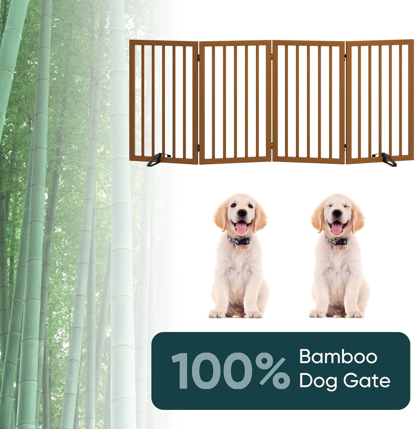 Freestanding Dog Gates Indoor, 3-Panel Pet Gates with 2 Metal Stands and 360° Hinge, 24" H Foldable Dog Gate for Stairs, Doorway, Kitchen, Expands Up to 55" Fully Assembled - Black Walnut