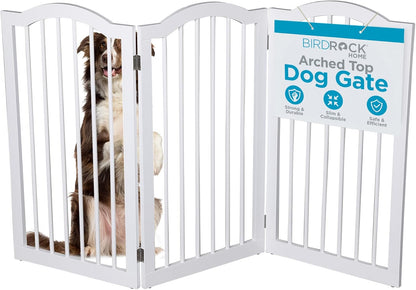 INTERNET'S BEST Arched Top Dog Gate | 4 Panel, 24" H Wooden Pet Barrier for Dogs or Cats | Freestanding Folding Room Divider for Doorways, Hallways, Stairs, and Porch | Portable, Extra Wide | Espresso