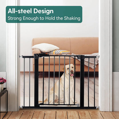 BABELIO Baby Metal Gate Extension with Wood Pattern, 5.5'' Extra Wide Pet Gate for Stairs & Doorways, Pressure Mounted Baby Gate Dog Gate, No Tools Required, 30'' Tall