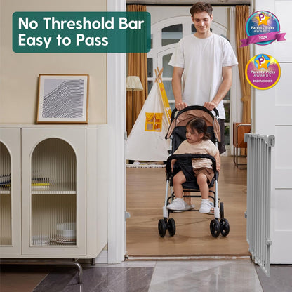 Babelio Baby Gate for Stairs, Kitchen & Doorways, 26-43" W 28" H No Bottom Bar| Easy Installation| One-Handed Operation| Auto-Close| Hardware Mount (Drill Needed) Safety Dog/Pet Gate Indoor (White)