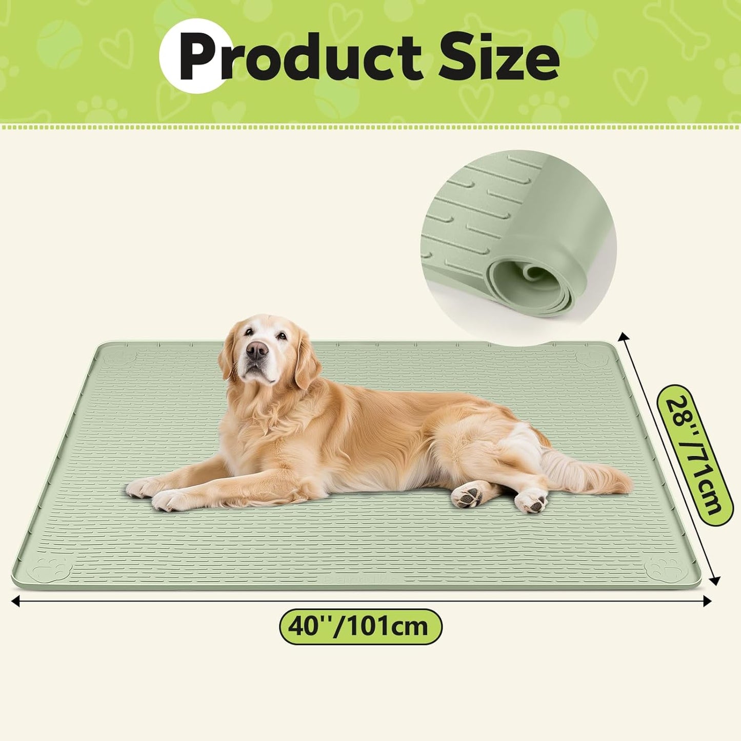 Silicone Dog Crate Mat, 50"x35" Under Dog Crate Kennel Pad with Raised Edge, Washable Dogs Bed Mat, Waterproof, Leakproof, Protect Floors (Green)